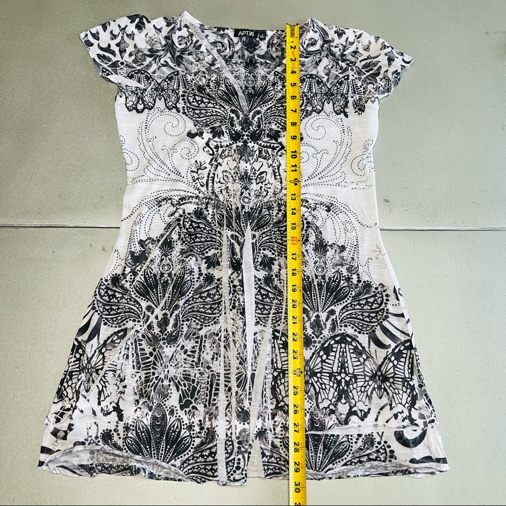 APT 9 blouse MODERN Striking FLORAL V NECK silky sheen LONGER LENTGH feminine - Picture 12 of 12